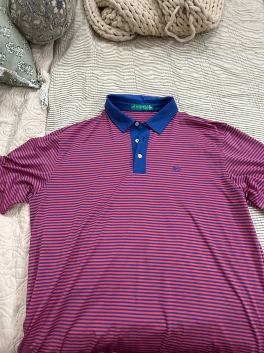 Southern Tide Golf Polo Men's Striped Performance Polo Shirt - Pink & Blue
